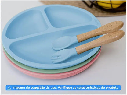 Prato Infantil com Divisória Silicone Buba- Azul