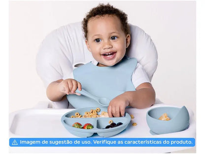 Prato Infantil com Divisória Silicone Buba- Azul