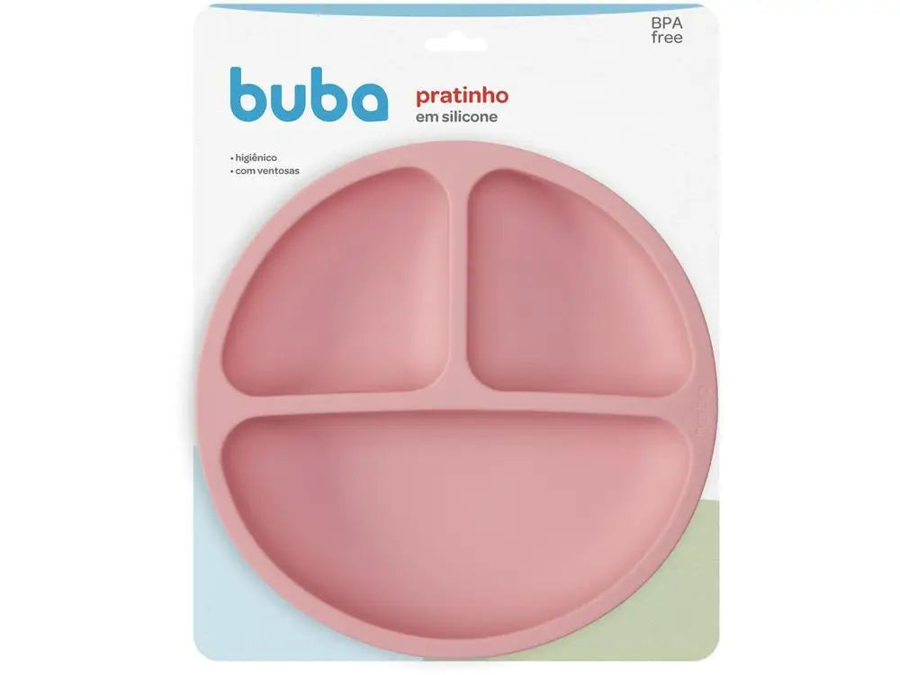 Prato Infantil com Divisória Silicone Buba- Rosa