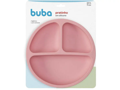 Prato Infantil com Divisória Silicone Buba- Rosa