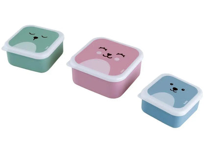 Kit de Potes Buba com Tampa Quadrado Gumy 3 Peças: Rosa, Verde & Azul