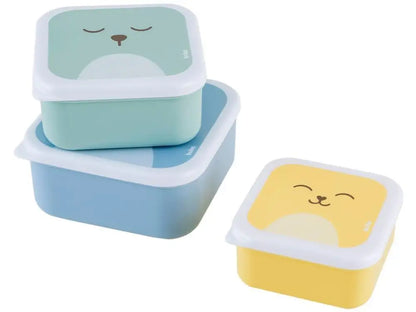 Kit de Potes Buba com Tampa Quadrado Gumy 3 Peças: Azul, Verde & Amarelo