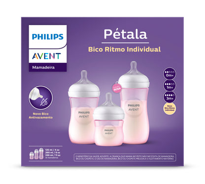 Kit Triplo Rosa Mamadeiras Pétala 125 ml + 260 ml + 330 ml
