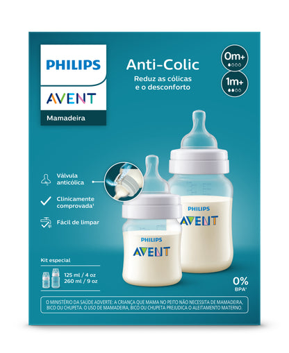 Kit Duas Mamadeiras Avent Anticólica 125ml e 260ml