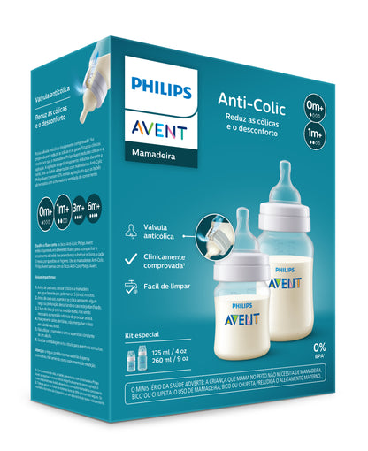 Kit Duas Mamadeiras Avent Anticólica 125ml e 260ml