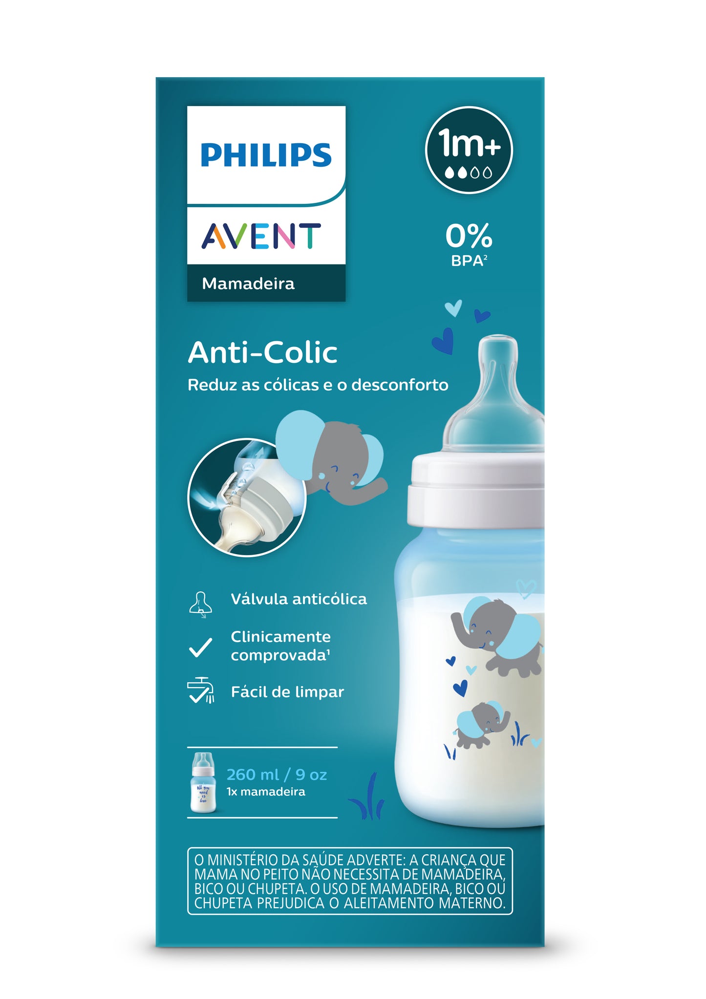 Mamadeira  Avent Anticólica Elefante Azul 260ml