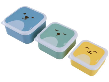 Kit de Potes Buba com Tampa Quadrado Gumy 3 Peças: Azul, Verde & Amarelo