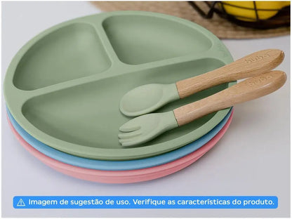 Prato Infantil com Divisória Silicone Buba- Verde