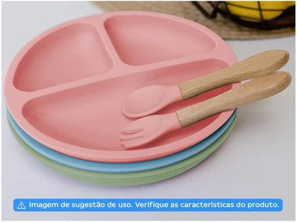 Prato Infantil com Divisória Silicone Buba- Rosa
