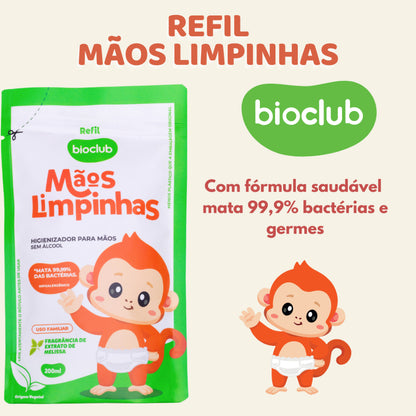 Refil Higienizador de Mãos Sem Álcool Mãos Limpinhas BioClub 200ml